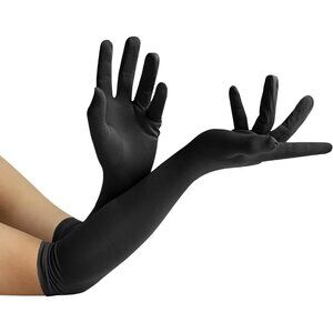 Women's Black Elbow Length Fabric Satin Gloves Halloween Costume Accessories